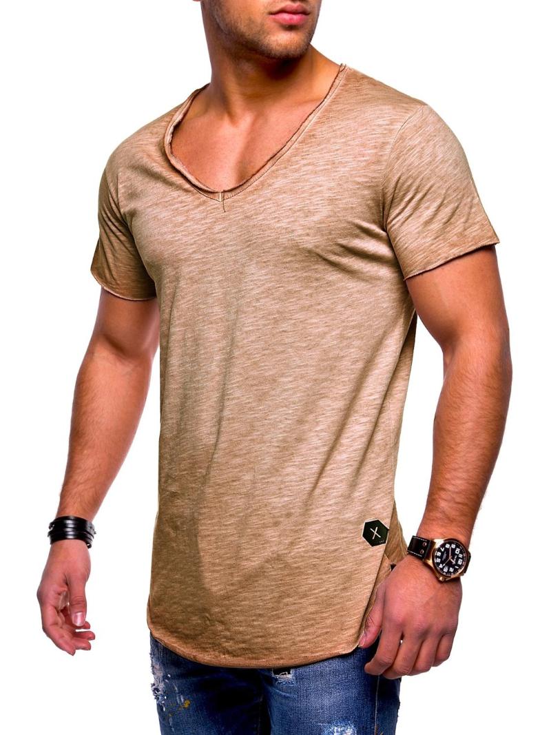 Men's Tank Tops T-shirt Explosion Models Large Size V-neck Stretch Solid Color Short Sleeve Youth Base Shirt Factory Direct Vest