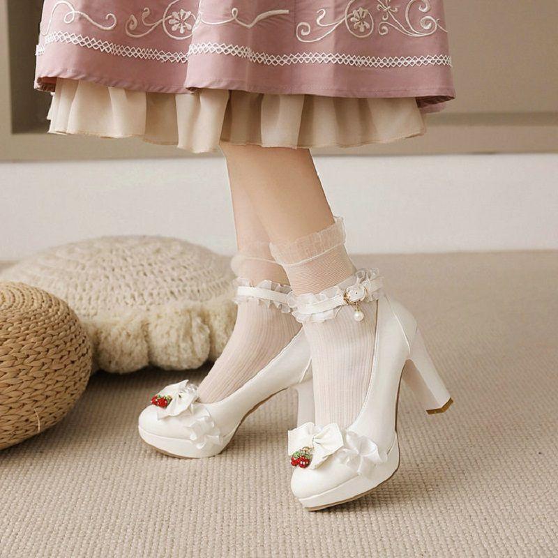 Dress Shoes IPPEUM Lolita Mary Jane Lace Cross Buckle Pink Strawberry Butterfly Wedding Cosplay Princess High Heels, Black
Dress Shoes IPPEUM Lolita Mary Jane Lace Cross Buckle Pink Strawberry Butterfly Wedding Cosplay Princess High Heels, Black