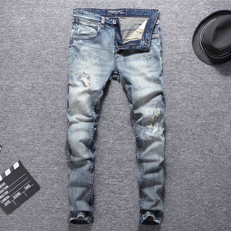 Italian Style Fashion Men Jeans Retro Light Gray Blue Slim Fit Ripped Vintage Designer Elastic Cotton Denim Long Pants IA3J, Retro light blue
Italian Style Fashion Men Jeans Retro Light Gray Blue Slim Fit Ripped Vintage Designer Elastic Cotton Denim Long Pants IA3J, Retro light blue