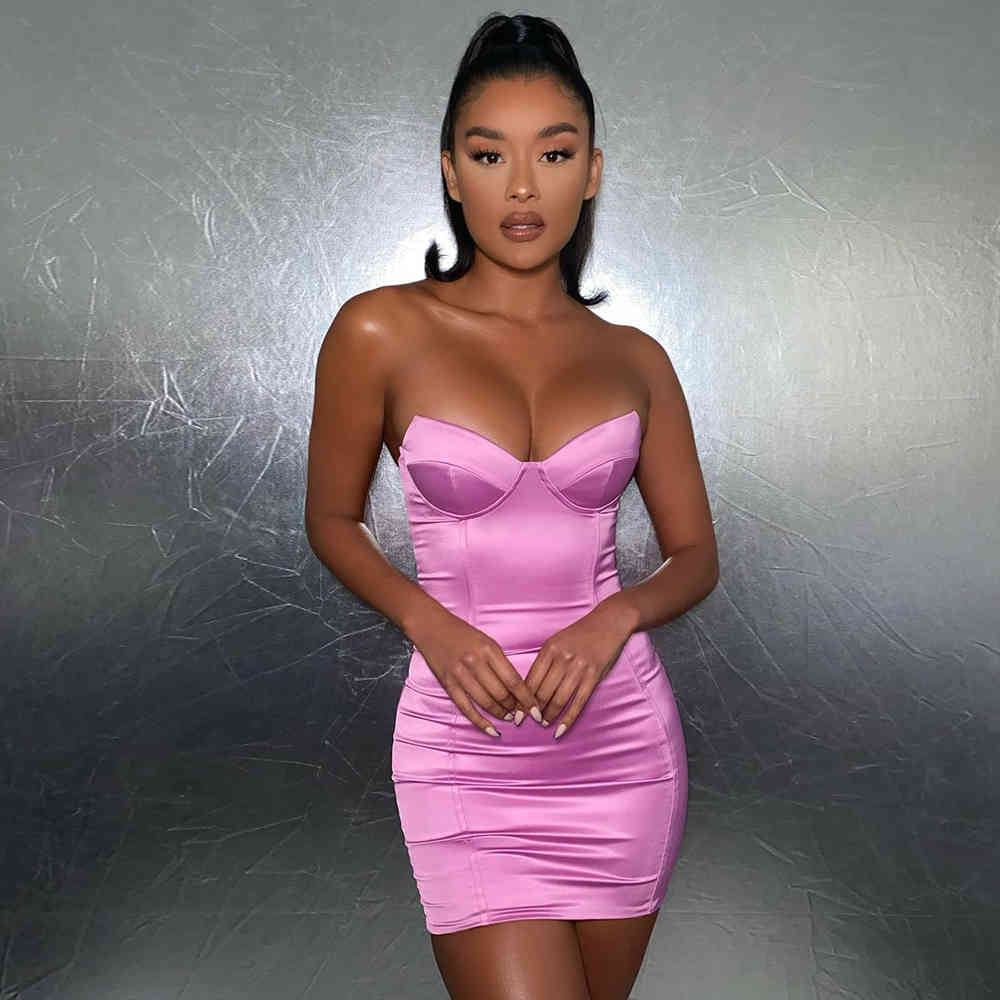 Summer Women Fashion Black Strapless V Neck Mini Dress Sexy Sleeveless Club Celebrity Evening Runway Party 210423