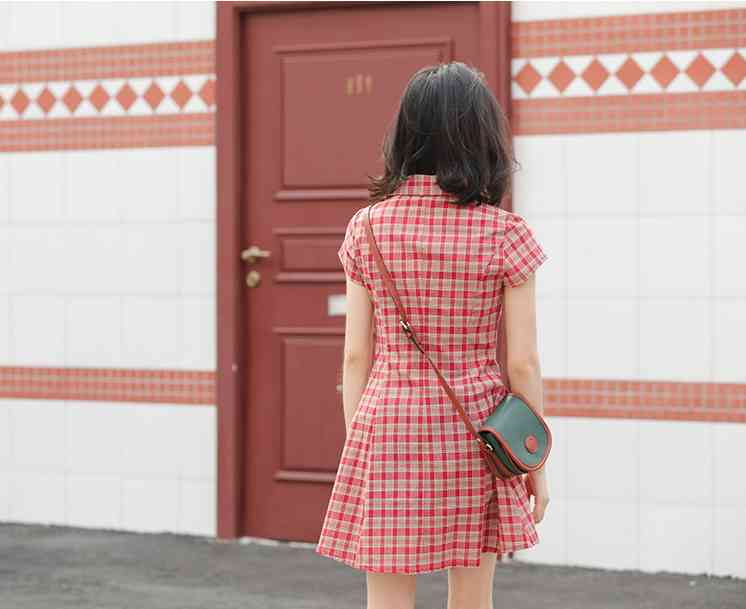 Plus Size Summer Girls Boho Party Female Vintage Dress plaid Sleeve Women Dresses short oversize Robe Vestido 210417Z