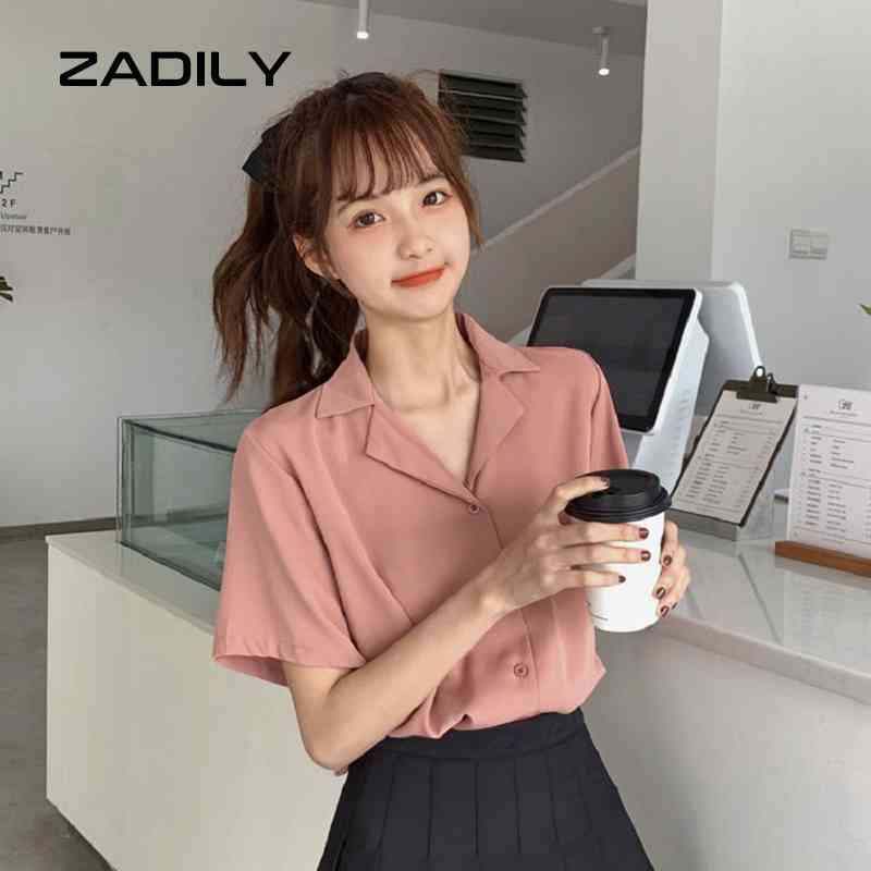 ZADILY Summer Sweet Short Sleeve JK Women Shirt Blouse Solid Loose Ladies Chiffon Shirts Button Notched Collar Female Tops 210521, Sku
ZADILY Summer Sweet Short Sleeve JK Women Shirt Blouse Solid Loose Ladies Chiffon Shirts Button Notched Collar Female Tops 210521, Sku