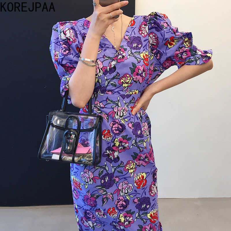 Korejpaa Women Dress Summer Korea Chic Retro Elegant V-neck Slim Waist Long Split Bubble Sleeve Floral Vestido Female 210526, Purple
Korejpaa Women Dress Summer Korea Chic Retro Elegant V-neck Slim Waist Long Split Bubble Sleeve Floral Vestido Female 210526, Purple