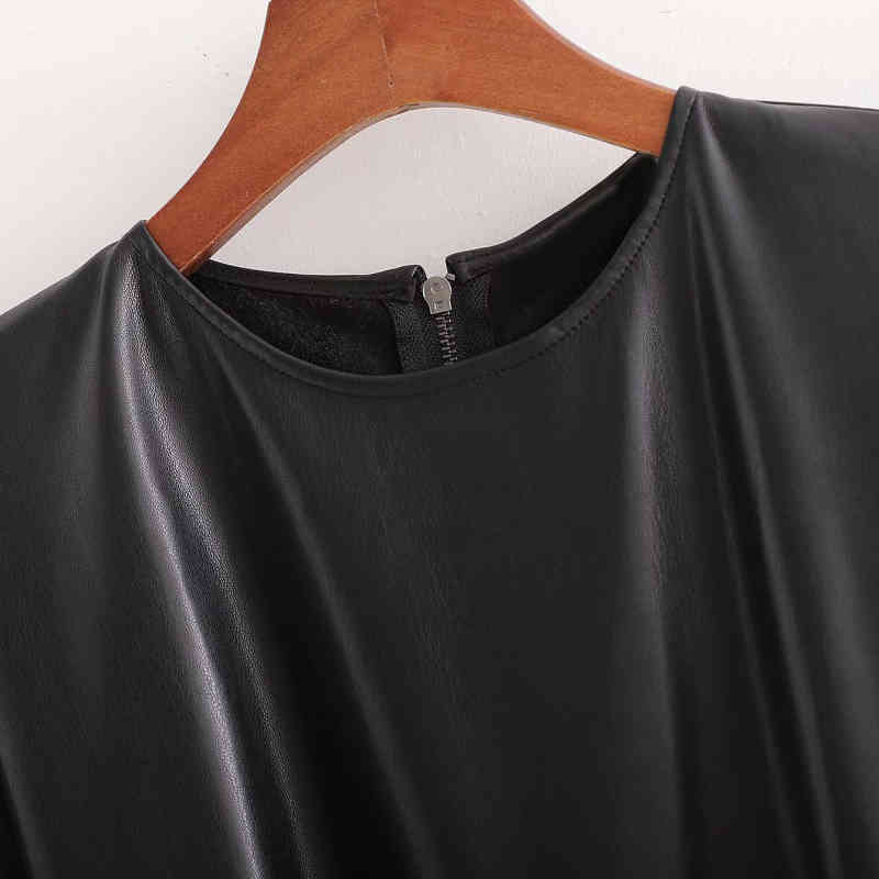 Vintage Woman Black Leather Sashes Long Dress Fashion Ladies Fall Sleeve Pu es Female Cool Solid Color 210515