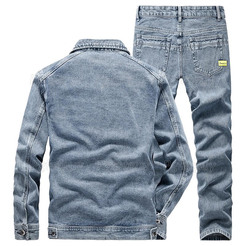 Men's Tracksuits Simple Sets Spring Autumn Solid Color Long Sleeve Denim Jacket And Pants Fashion Slim Male Jeans Size M-4XL