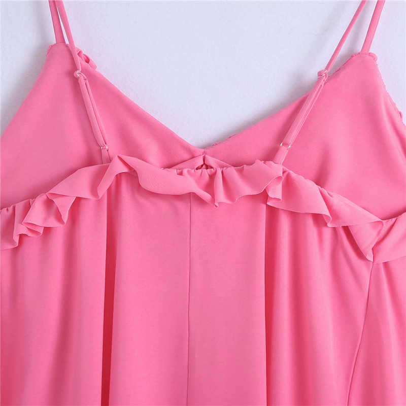 Za Pink Adjustable Spaghetti Straps Ruffle Dress Women Sleeveless Backless Sexy Party Dresses Woman Chic Summer Dress 210602