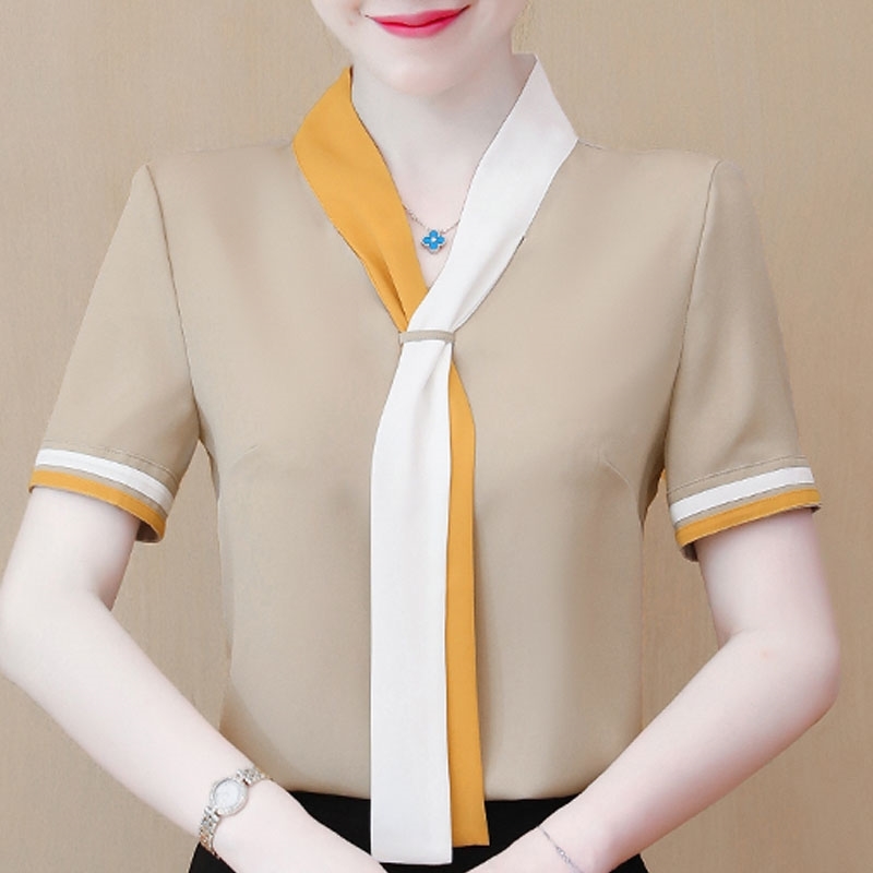 Summer Blouse Women Blusas Mujer De Moda Short Sleeve Shirt V-neck Office Ladies Tops Chiffon D94 210602, Blue
Summer Blouse Women Blusas Mujer De Moda Short Sleeve Shirt V-neck Office Ladies Tops Chiffon D94 210602, Blue
