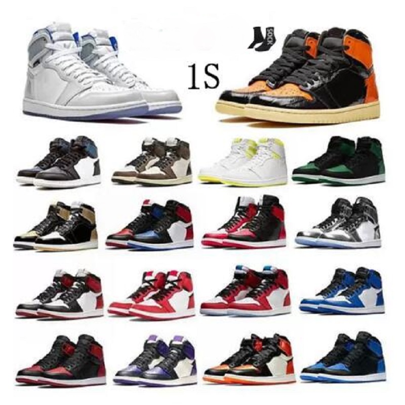 

High Top basketball shoes 1s men women University Blue Hyper Royal Dark Mocha 4s Black Cat Fire Red white oreo mens trainer sport sneaker outdoor fashion, Color 12