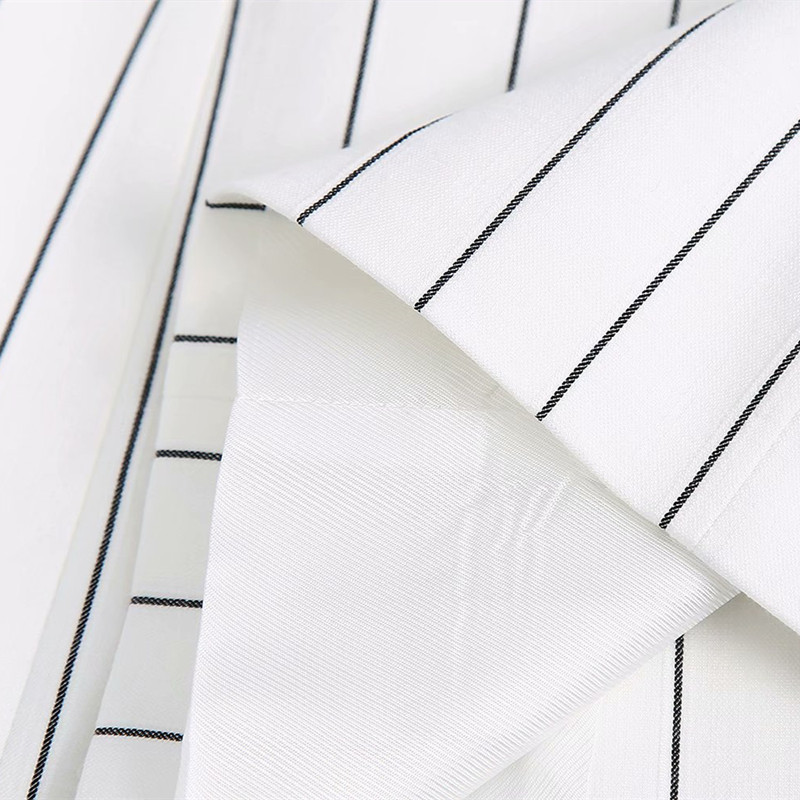 Casual Women V Neck Double Breasted Blouse Spring-autumn Fashion Ladies High Street Shirt Female Striped Blazer Top 210515