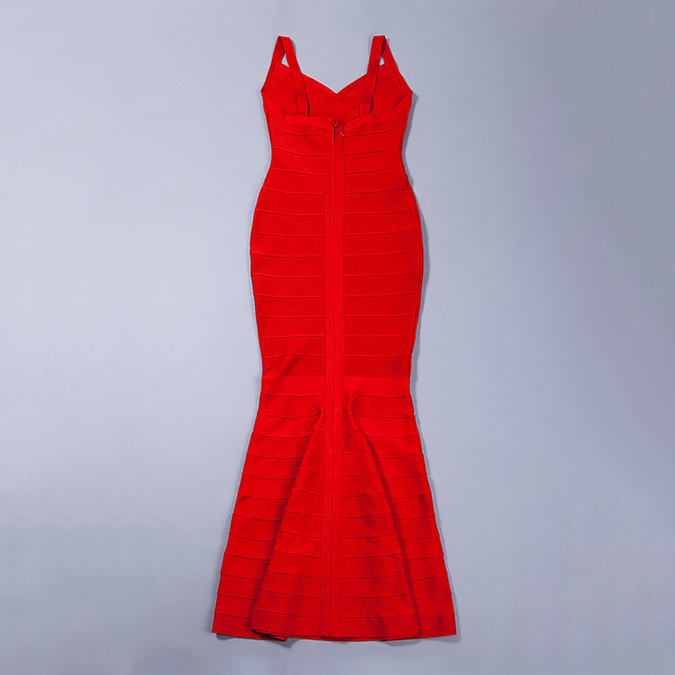 Women's Red Sleeveless Bandage V-Neck Dress Mermaid Elegant Nightclub Long Floor Length Summer 210525