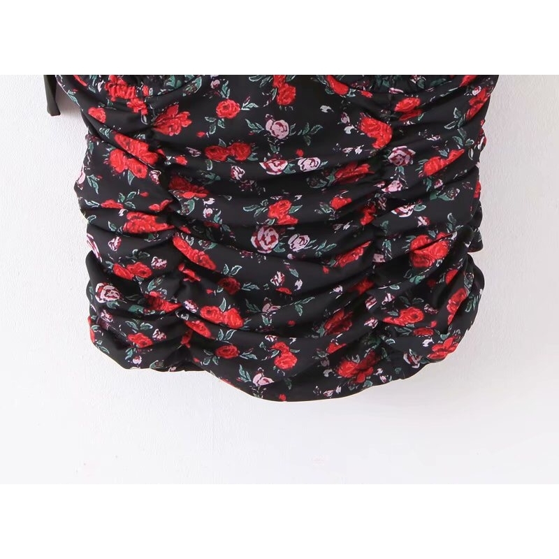 Harajuku Rose Floral Print Black women Camisole Summer Tie Bow Lace-up Bandage Tank Tops Retro Cool Girl Sexy Slim Crop Top Tees 210429