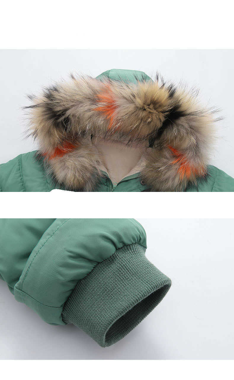 kids winter plus velvet real fur collar down coat with hoodie Christmas cotton outwear girls boys warm stuffed padded children design