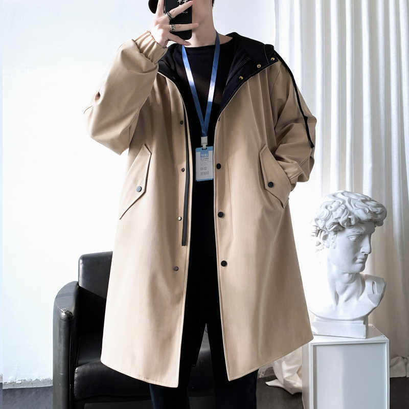spring Long style coat men's High quality casual trench , hoooded jackets men,Men's Clothing Windbreakers FY33 210819