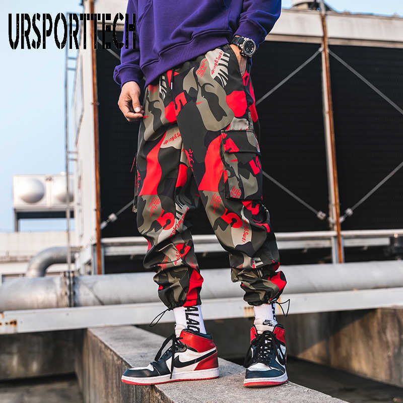 URSPORTTECH Spring Camouflage Cargo Pants Men Hip Hop Streetwear Harem Pants Fitness Trousers Comfortable Ankle Length Sweatpant 210528