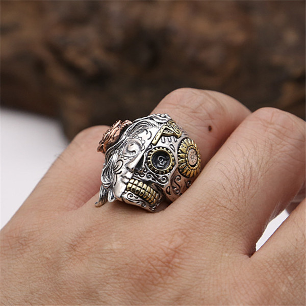High quality 925 sterling silver skull mask band rings American Europe antique handmade designer punk gothic Luxury jewelry accessories gifts
