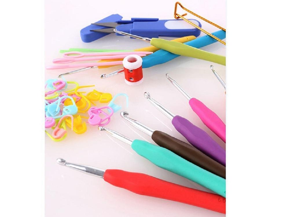 2021New 9PC/Set Color Silicone Soft Handle Metal Set DIY Knitting Needles Crochet Tool Hook Pin DHL Free shipping