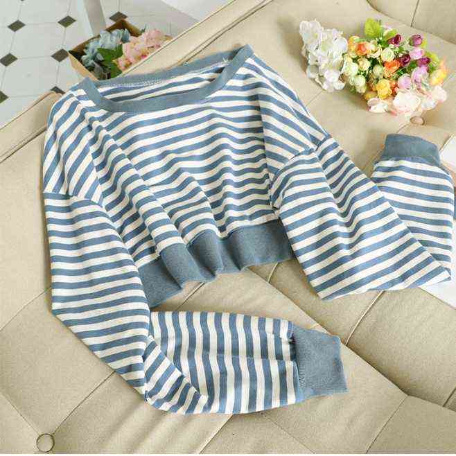 Striped sweater + suspender skirt two-piece set Korean casual student girl suit sets for women clothing 211106