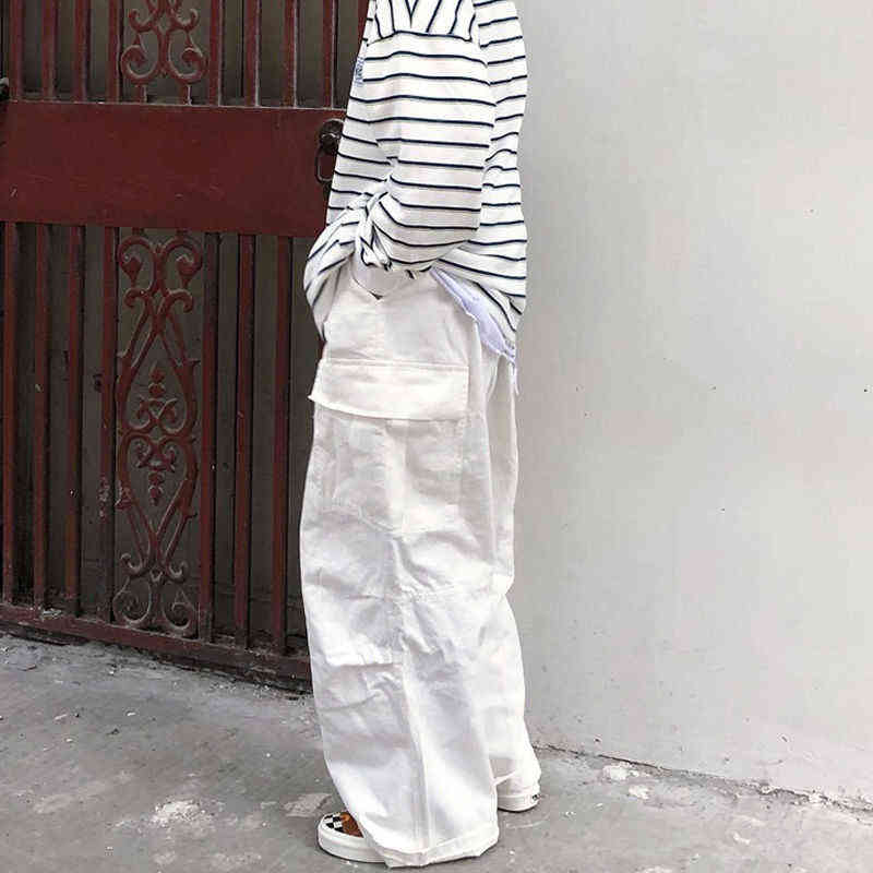 QWEEK Harajuku Streetwear Black Cargo Pants Women Baggy Gothic Hippie Oversize White Wide Leg Trousers For Female Korean Fashion 211115