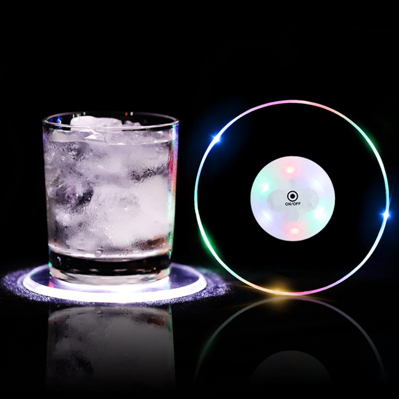 5pcs Led Coaster Cup Holder Mug Stand Novelty Lighting Bar Mat light Table Placemat Party Drink Glass Creative Pad Round Home Decor Kitchen 7 Color