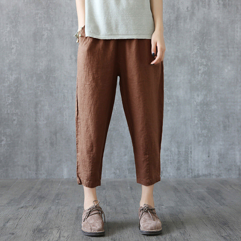 Spring Summer Women Harem Pants Plus Size Elastic Waist Loose Casual Ankle-length Linen Female Turnip D42 210512