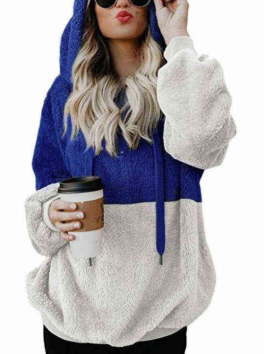 Casual Loose Plush Leopard Patchwork Hoodies Women Zipper Tops Long Sleeve Drawstring Hooded Warm Sweatshirt With Pockets Autumn 211109