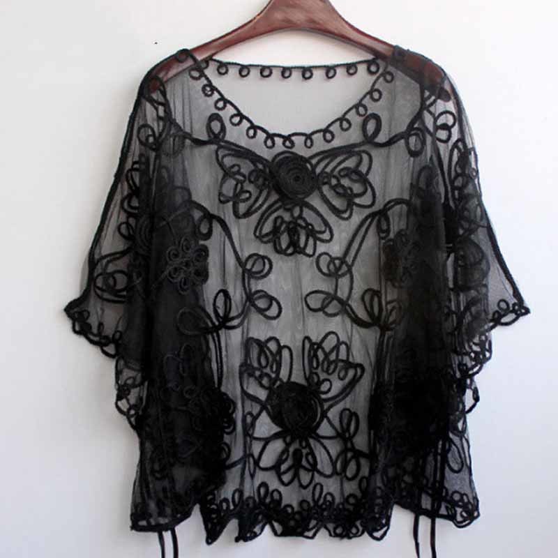 Summer Fashion Women Batwing Sleeve Blouses Loose Plus Size Hollow Lace Shirt Cardigan 's Clothing Blusas 803J 210518