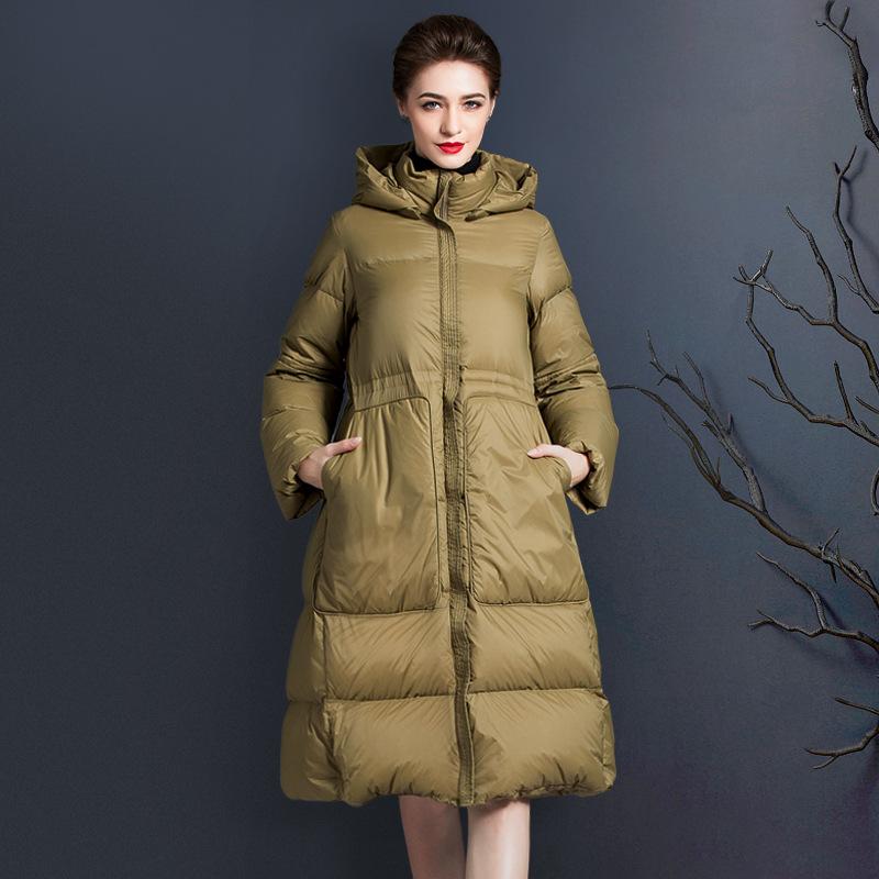 Women's Down & Parkas Winter 2021 Slim Jacket Green Long Coat Duck Black Thickened Hooded Female Warm Loose Outwear