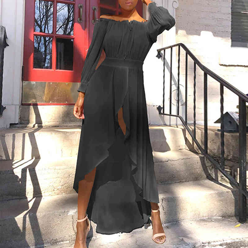 Elegant Summer Beach Off Shoulder Maxi Dress Women Sexy Loose Holiday Boho Long Dresses Solid Asymmetrical Sundress Vestidos 210521