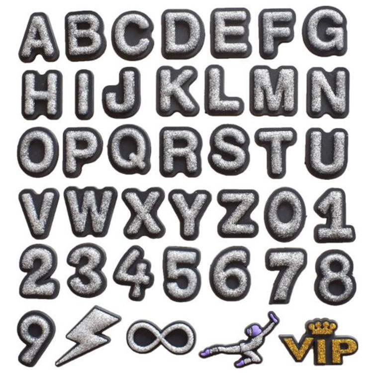 wholesale letters numblers shoe accessories pvc soft rubber shoecharms buckle DIY clog bracelet wristband decoration gift
