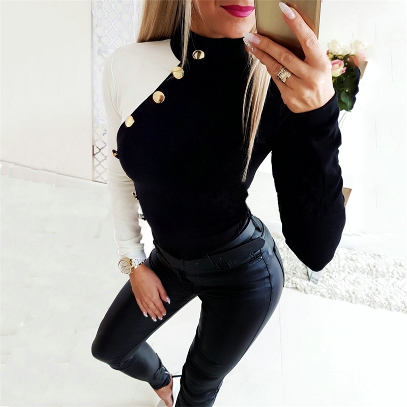 Autumn Elegant Turtleneck Tight Black White Patchwork T Shirt Women Long Sleeves Tee Side Button Slim Casual Pullover Tops 210526, 3426-black white
Autumn Elegant Turtleneck Tight Black White Patchwork T Shirt Women Long Sleeves Tee Side Button Slim Casual Pullover Tops 210526, 3426-black white