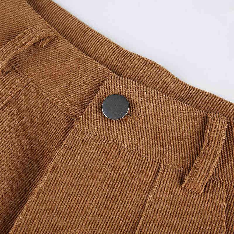 women Long Corduroy Pants middle waist straight long trousers pockets styled Casual female pants 210524