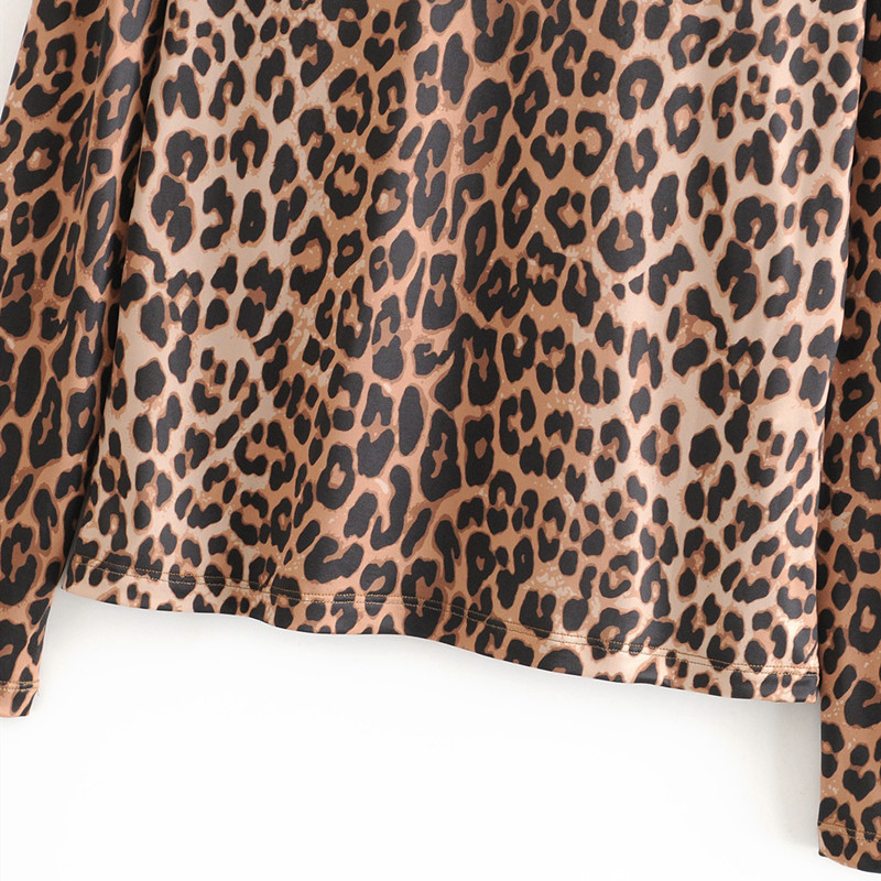 beauty Women Vintage Slim Long-sleeved Sexy Leopard Print Top Elastic Round Neck Lady Office Shirt Casual Loose 210514