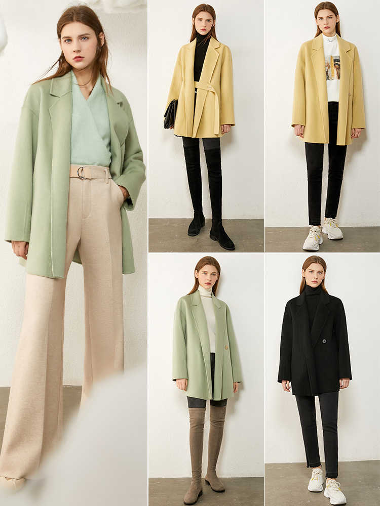 Minimalism Winter OLstyle Coat Female 100%wool Fashion Solid Lapel Double-sided Woolen Women 1344 210527