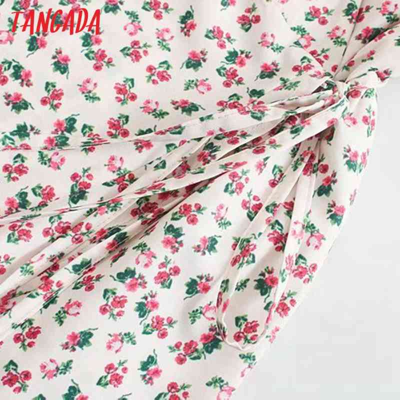 Summer Women Flowers Print French Style Short Sleeve Ladies Mini Dress Vestidos 3D06 210416