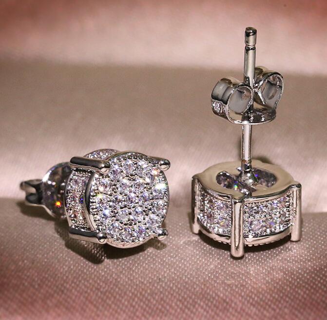 Unisex Men Women Stud Earrings Gold Silver Plated Sparkling Luxury Shining Crystal CZ Simulated Diamond Earring Jewelry