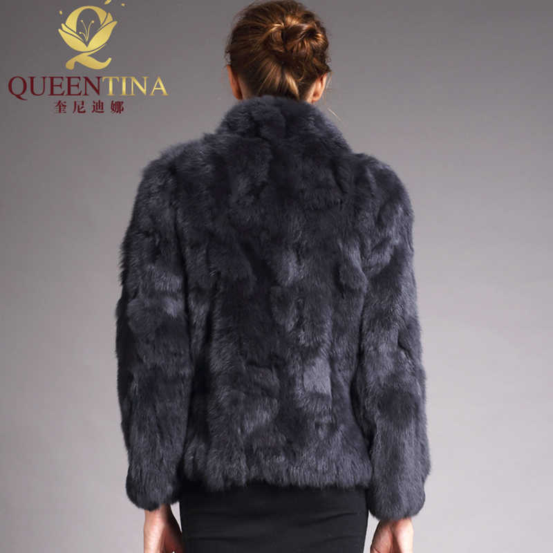 High Quality Real Fur Coat Fashion Genuine Rabbit Overcoats Elegant Women Winter Outwear Stand Collar Jacket 210928