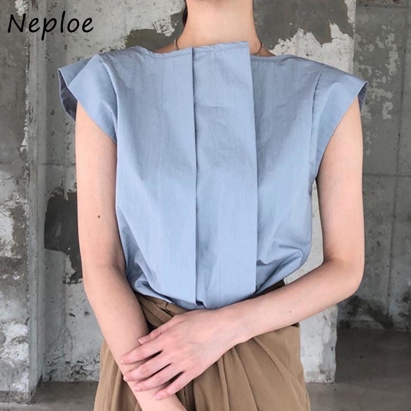 Work Style Ol Simple Pleat Blouse Women O Neck Short Sleeve Black Blusas Summer All Match Ladies Top 210422