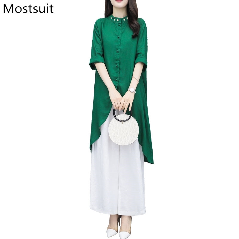 Vintage Fashion Cotton Linen Two Piece Sets Women Green Long Tops + Wide Leg Pants Suits Casual Korean Elegant Ladies Outfits 210518
Vintage Fashion Cotton Linen Two Piece Sets Women Green Long Tops + Wide Leg Pants Suits Casual Korean Elegant Ladies Outfits 210518