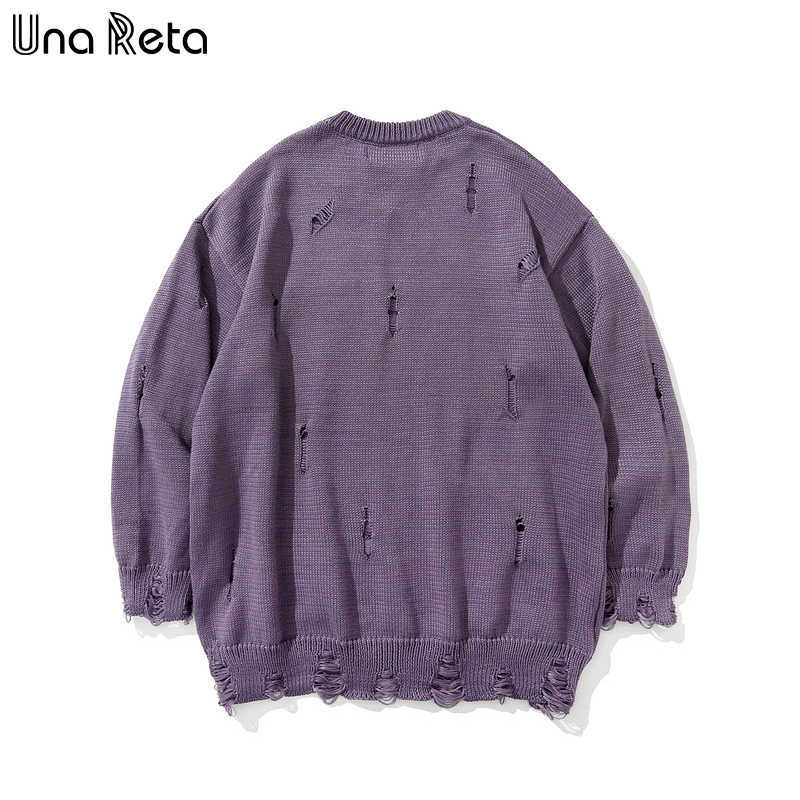 Una Reta Sweater Men Print Streetwear Men Clothes Long Sleeve Pullover Men Pull Homme Loose Hole Couple Sweater 210818