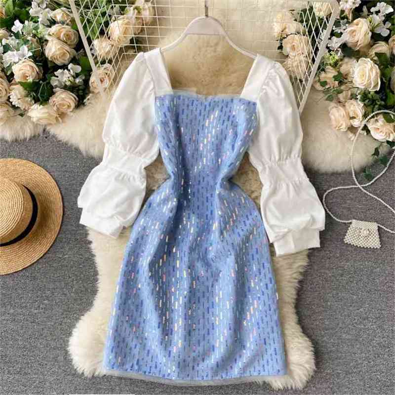 Women Vintage Dress Autumn Puff Sleeved Square Collar Mini Ladies Elegant Embroidery Sequins Party es Vestidos 210525, Blue
Women Vintage Dress Autumn Puff Sleeved Square Collar Mini Ladies Elegant Embroidery Sequins Party es Vestidos 210525, Blue