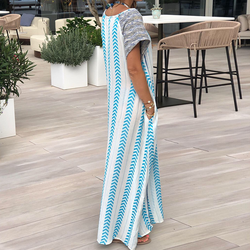 Women Dress Color Matching Striped Casual Long es Plus Size Summer Fashion Clothes 210513