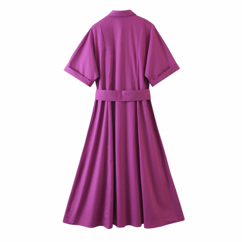 vintage women elegant purple long dress fashion ladies turn down collar button es female chic girls cute 210430