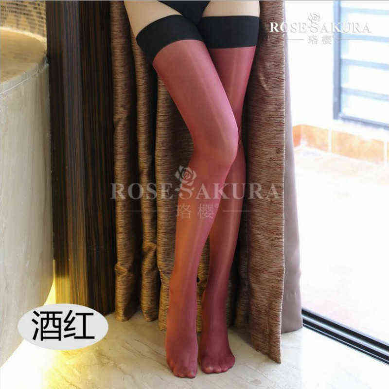 30d Women Contrast Thigh High Stockings multicolor Sheer Stay Up Vintage long shiny Glossy Over Knee oil flashing Leggings Y1119