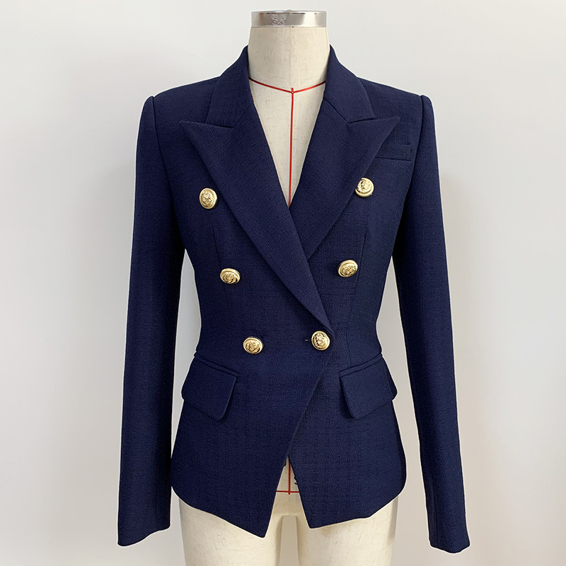 Classic Style Top Quality Original Design Women's Double-Breasted Blazer Slim Jacket Metal Buckles Navy Blue Blazers Hemp&Cotton Blended Yarn Coat Outwear
Classic Style Top Quality Original Design Women's Double-Breasted Blazer Slim Jacket Metal Buckles Navy Blue Blazers Hemp&Cotton Blended Yarn Coat Outwear
