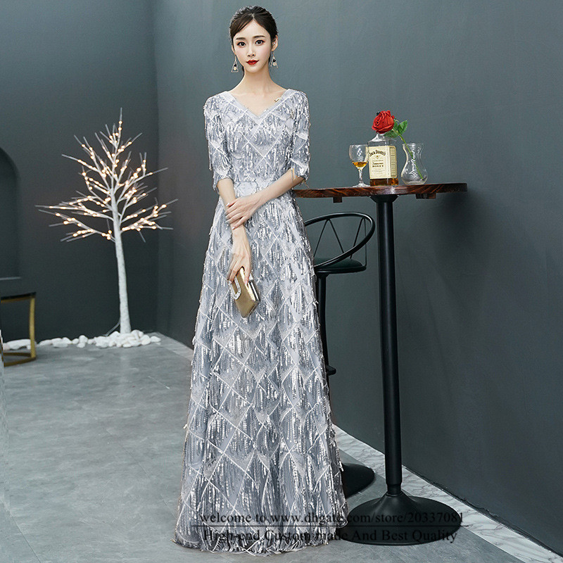 Sweety Sexy 1/2 Sleeve Deep V-Neck A-Line Formal Evening Dresses 2021 Backless Prom Party Gowns E37