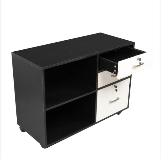 Bedroom Furniture FCH Wood File Cabinet 3 Drawer and 2 Open Shelves Office Storage with Wheel Printer Stand, 35.5"L x 15.7"W x 26"H