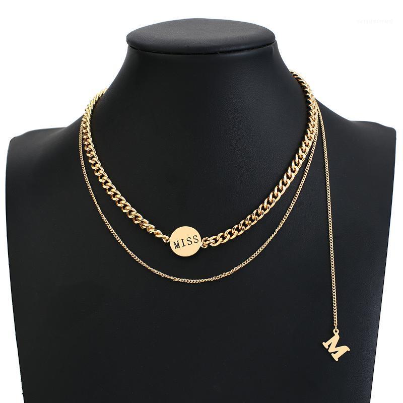 Chains AENSOA Stainless Steel Geometric Round Pendant Necklace For Women Jewelry Minimalist Double Layer Gold Color M Letter
Chains AENSOA Stainless Steel Geometric Round Pendant Necklace For Women Jewelry Minimalist Double Layer Gold Color M Letter