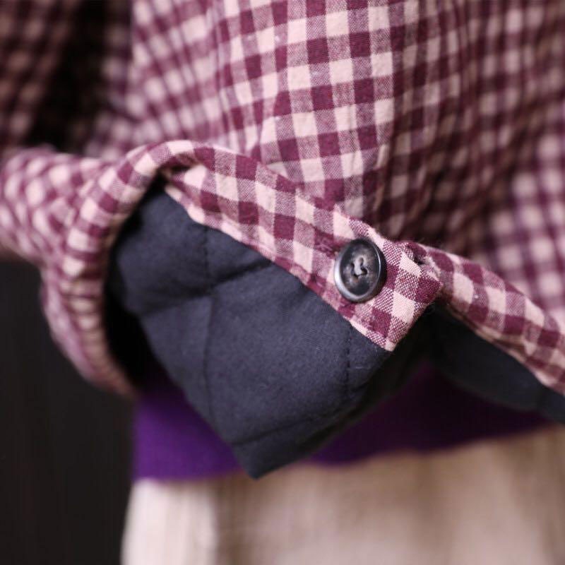 Autumn Winter Arts Style Women Stand Collar Cotton Plaid Short Coats Loose Casual Single Breasted Thicken Jackets Big Size M496 210512