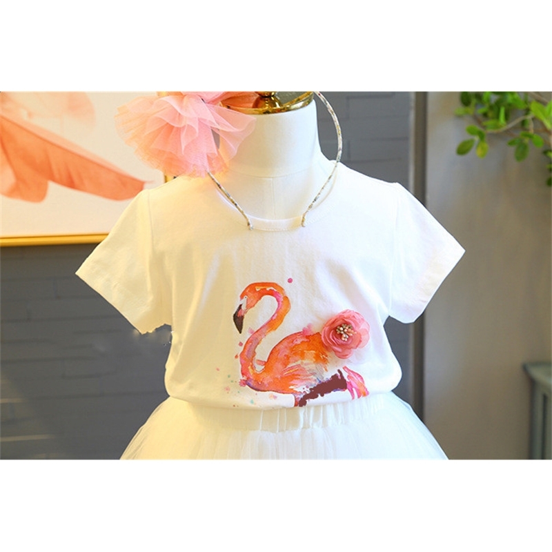Summer Girls' Clothing Sets Elegant Princess Girl Animal T-Shirt +Gauze Dress 2PCS Suit Kids Clothes Set Children 210625