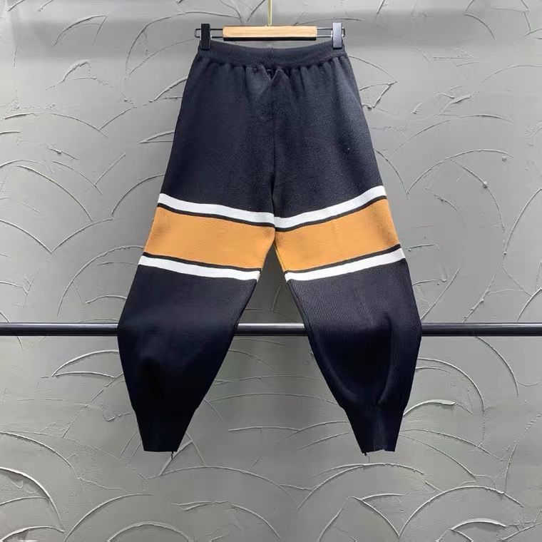 Nomikuma Hit Color Striped Women Sweater Pants Lace Up Waist New Trousers Autumn Winter Thicken Knitted Harem Pants 6C649 210427